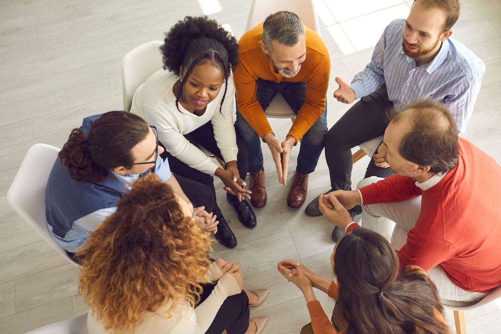 Overhead view of a group therapy session.