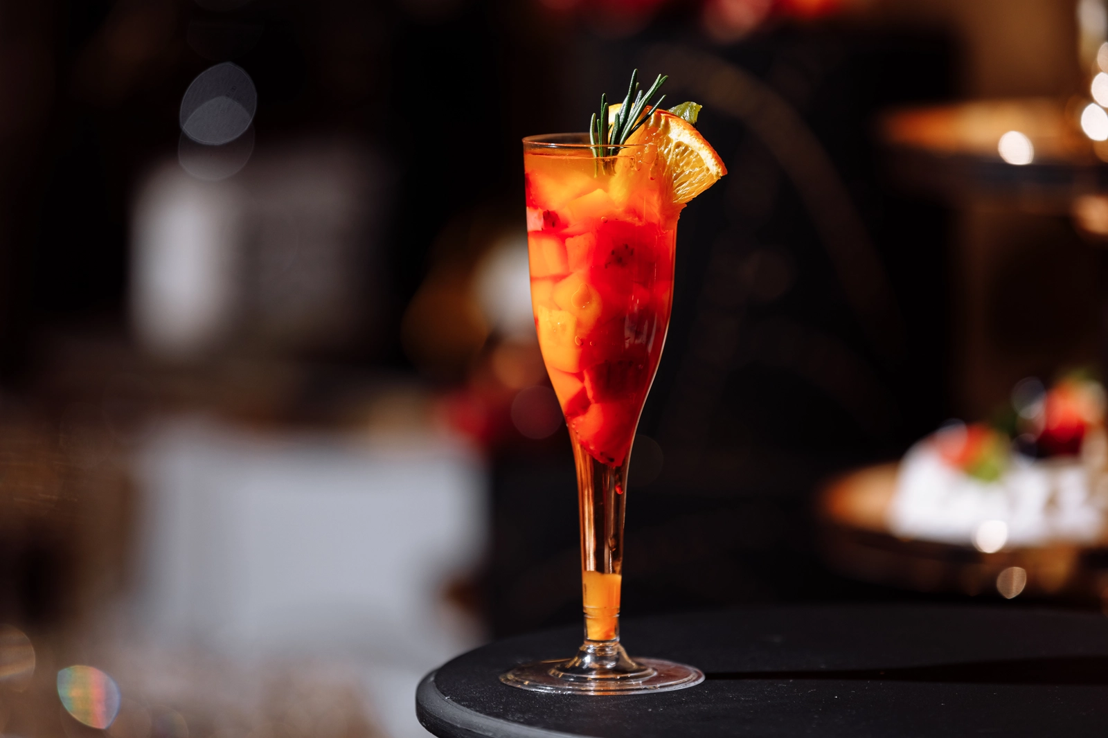 colorful non alcoholic cocktail in a clear glass