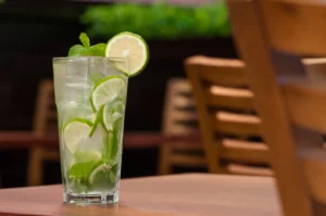 zero proof drink sits on a table