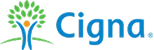Cigna logo with blue text and green tree with orange circle.