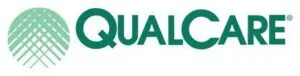 QualCare logo with green text and circular pattern graphic on left.